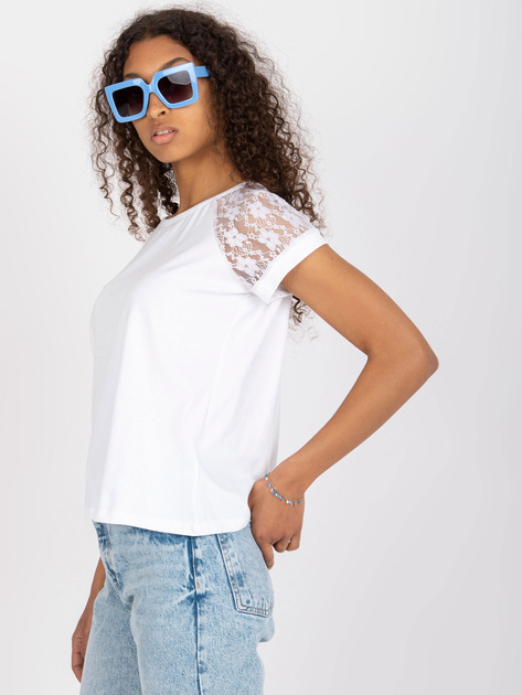 Biała bawełniana bluzka na co dzień z koronką RUE PARIS