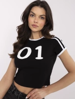 Czarno-biały krótki t-shirt z nadrukiem