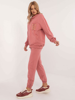 Hurt Brudnoróżowy damski komplet dresowy z kieszeniami