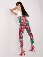 Hurtownia Zielono-różowe eleganckie spodnie z printem