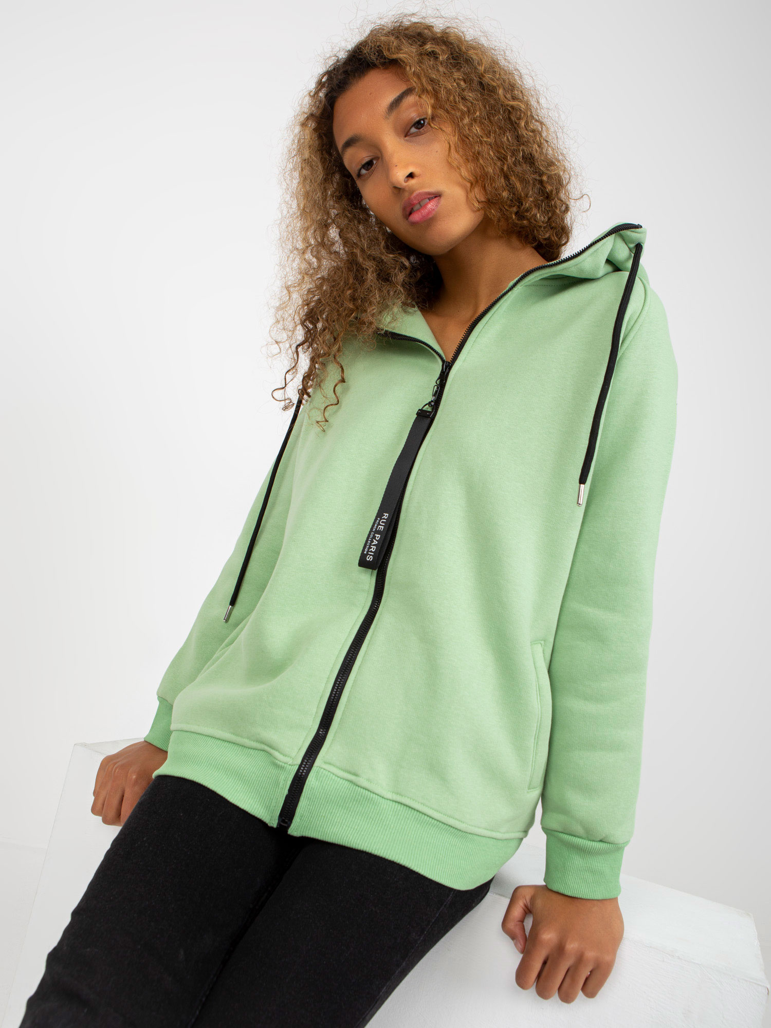 Hurt Hellgrüne Basic Sweatjacke mit Reißverschluss RUE PARIS.