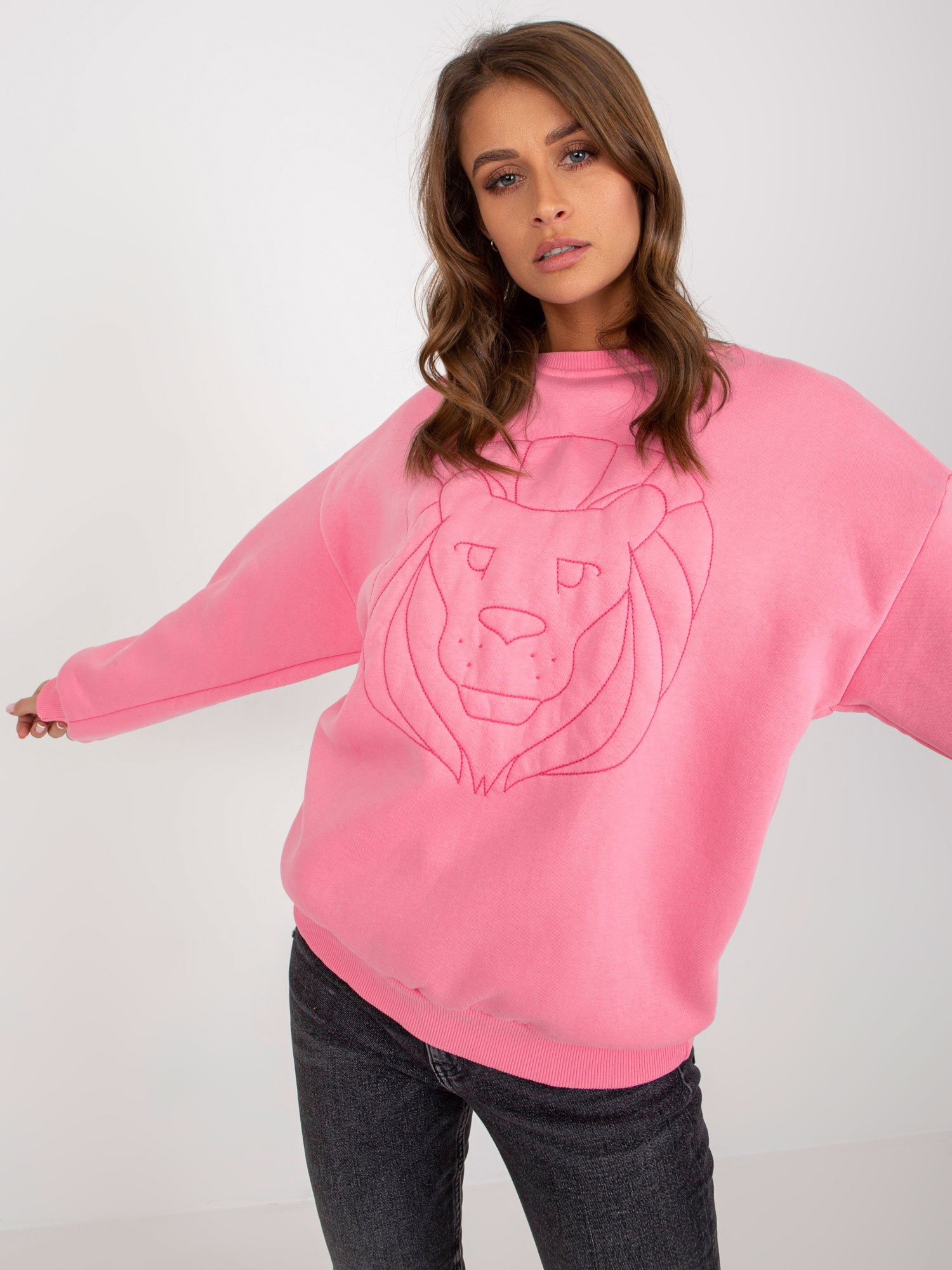 Różowa ocieplana bluza bez kaptura oversize