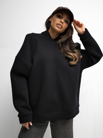 Czarna ocieplana bluza basic z kapturem RUE PARIS