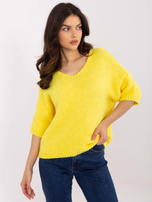 Hurtownia Żółty damski sweter oversize z dekoltem V