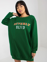 Hurt Ciemnozielona długa bluza z nadrukiem i aplikacją