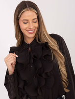 Czekoladowa koszula z plisowanym żabotem