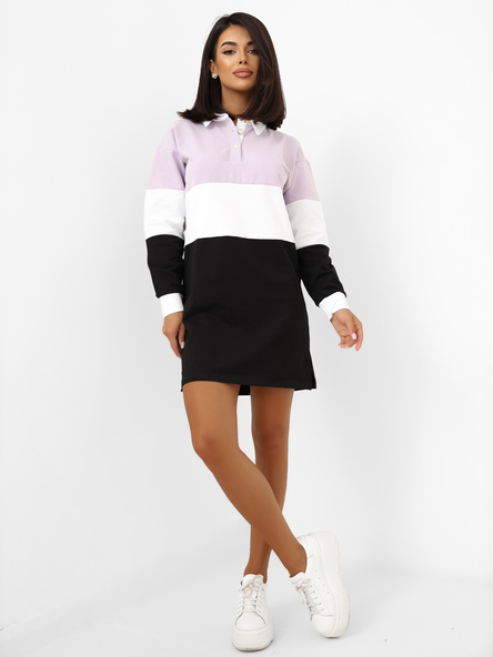 "Großhandel Lila-schwarzes einfaches Basic-Kleid mit Kragen RUE PARIS"