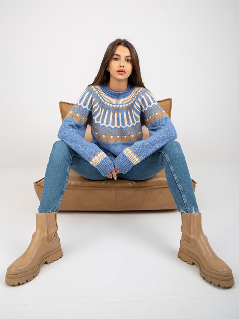 Hurtownia Niebieski sweter klasyczny ze wzorem RUE PARIS