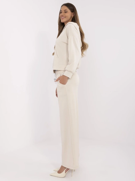 Hurt Beżowy casualowy komplet z bluzą rozpinaną