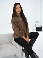 Ciemnobeżowa futrzana bluza z kieszeniami