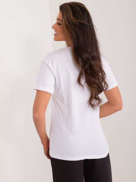 Hurtownia Biały t-shirt z aplikacjami i nadrukiem