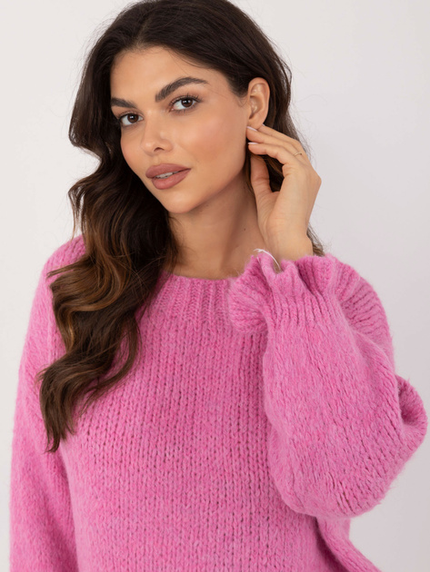 Hurtownia Brudnoróżowy sweter oversize z wełną