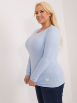 Hurt Jasnoniebieska gładka bluzka plus size z naszywką