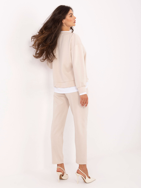 Jasnobeżowy damski komplet z bluzą bez kaptura