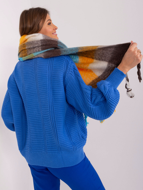 Hurt Niebiesko-brązowy zimowy szal z frędzlami