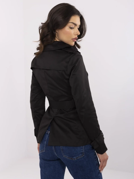 Czarny krótki trencz z dwurzędowym zapięciem