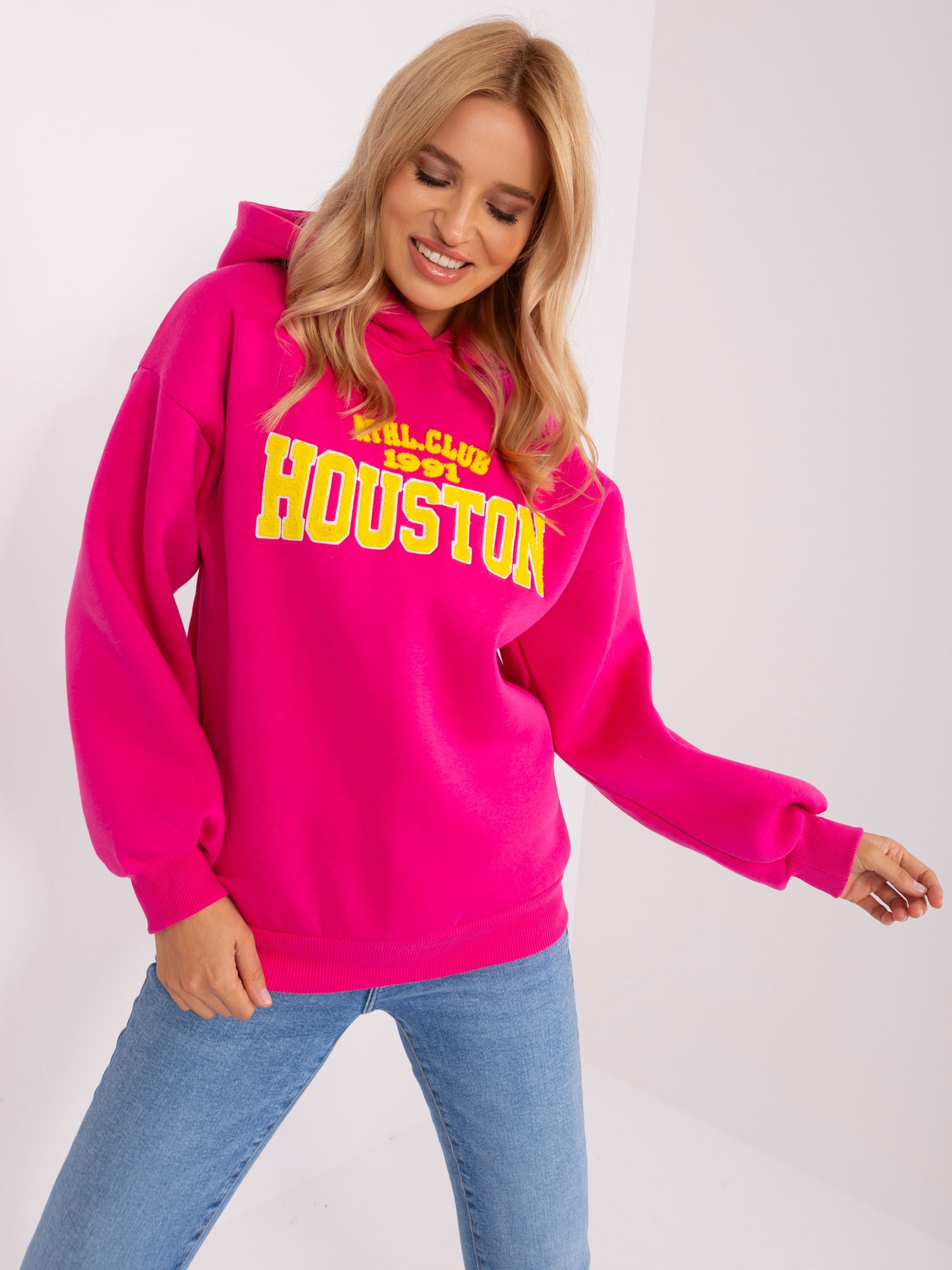 Hurt Fuchsia women's hoodie with a print.