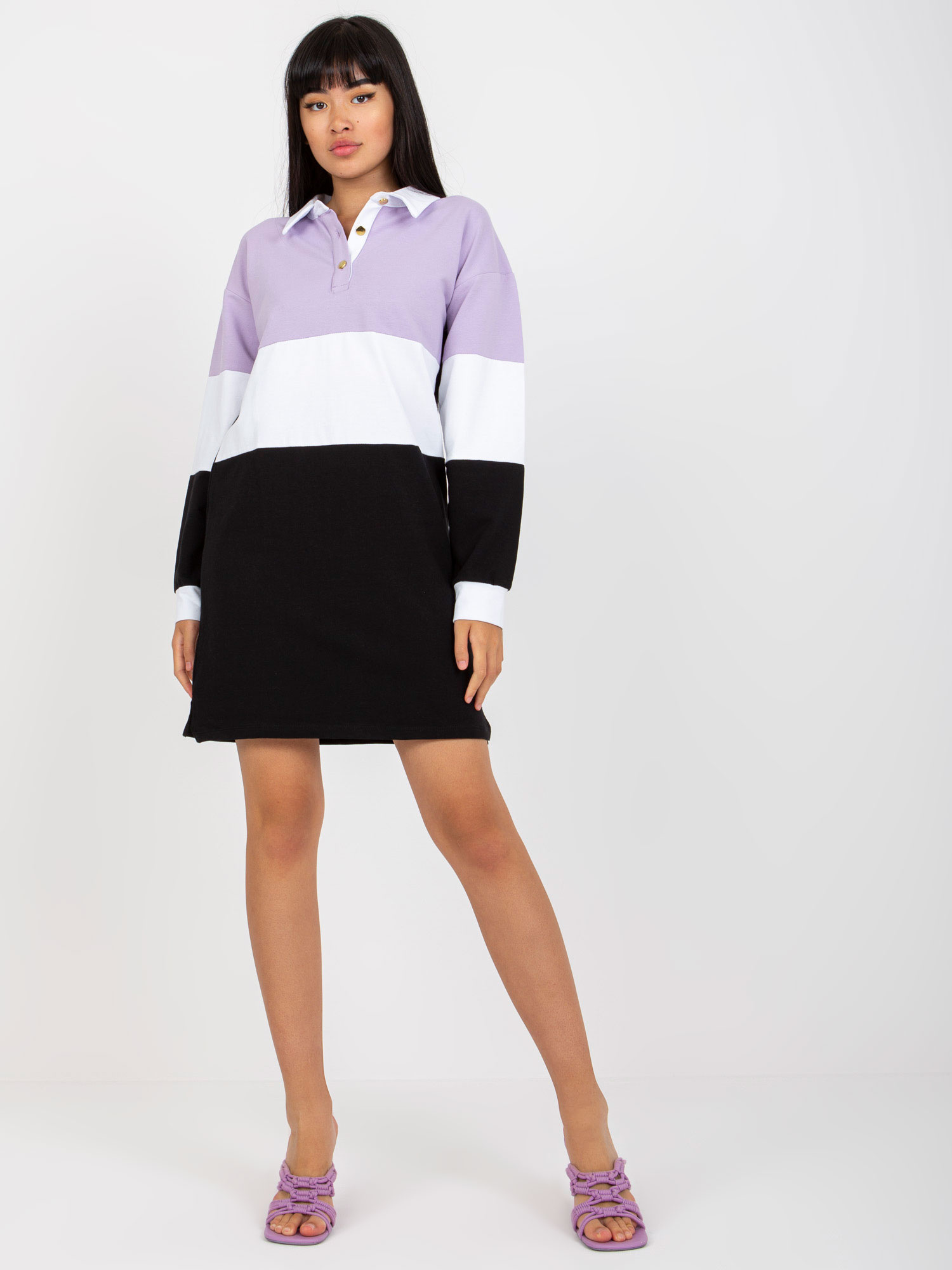 "Großhandel Lila-schwarzes einfaches Basic-Kleid mit Kragen RUE PARIS"