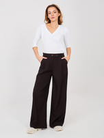 Chocolate wide trousers made of RUE PARIS material.