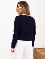 Dunkelblauer kurzer Cardigan 2in1 mit dekorativen Knöpfen.