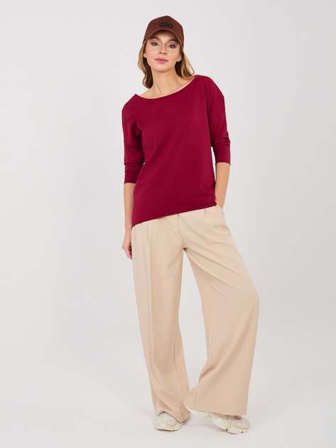 Bordowa damska bluzka basic z rękawem 3/4 RUE PARIS