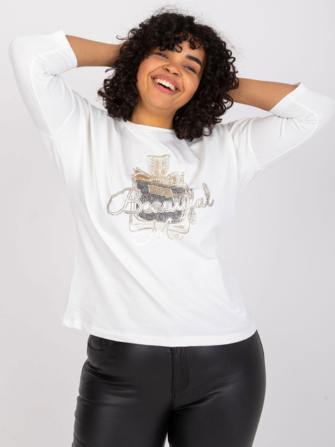 Ecru bluzka plus size z napisem bawełniana Vickey