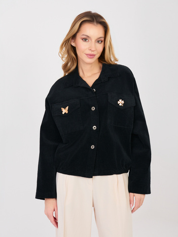 Czarna sztruksowa kurtka z kołnierzem RUE PARIS