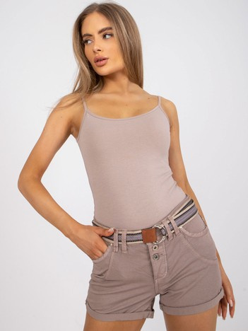 Dunkelbeige Casual-Shorts mit Knopfverschluss.