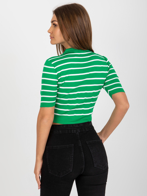 Hurtownia Zielona krótka bluzka polo z dekoltem V