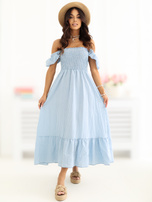 Jasnoniebieska sukienka hiszpanka z falbaną 
