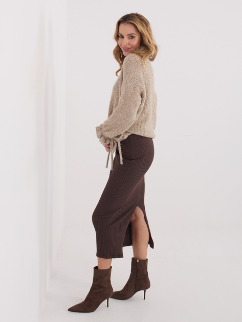 Czekoladowa midi spódnica w prążek RUE PARIS
