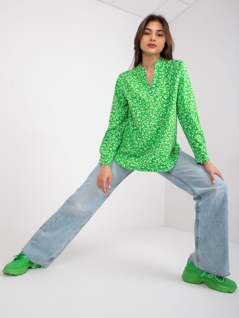 Zielona luźna bluzka z długim rękawem Inesa