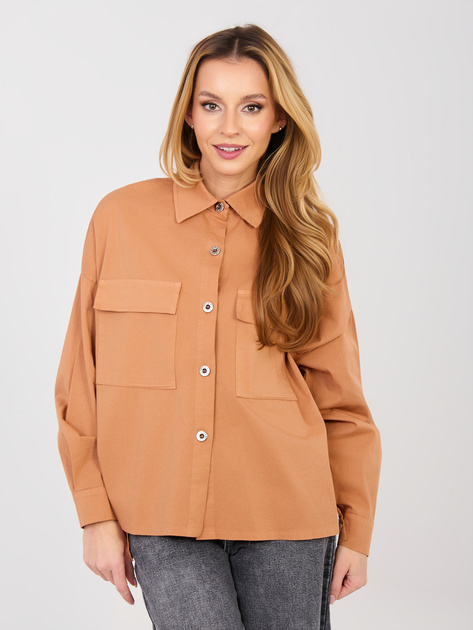 Ceglasta damska koszula oversize z bawełny