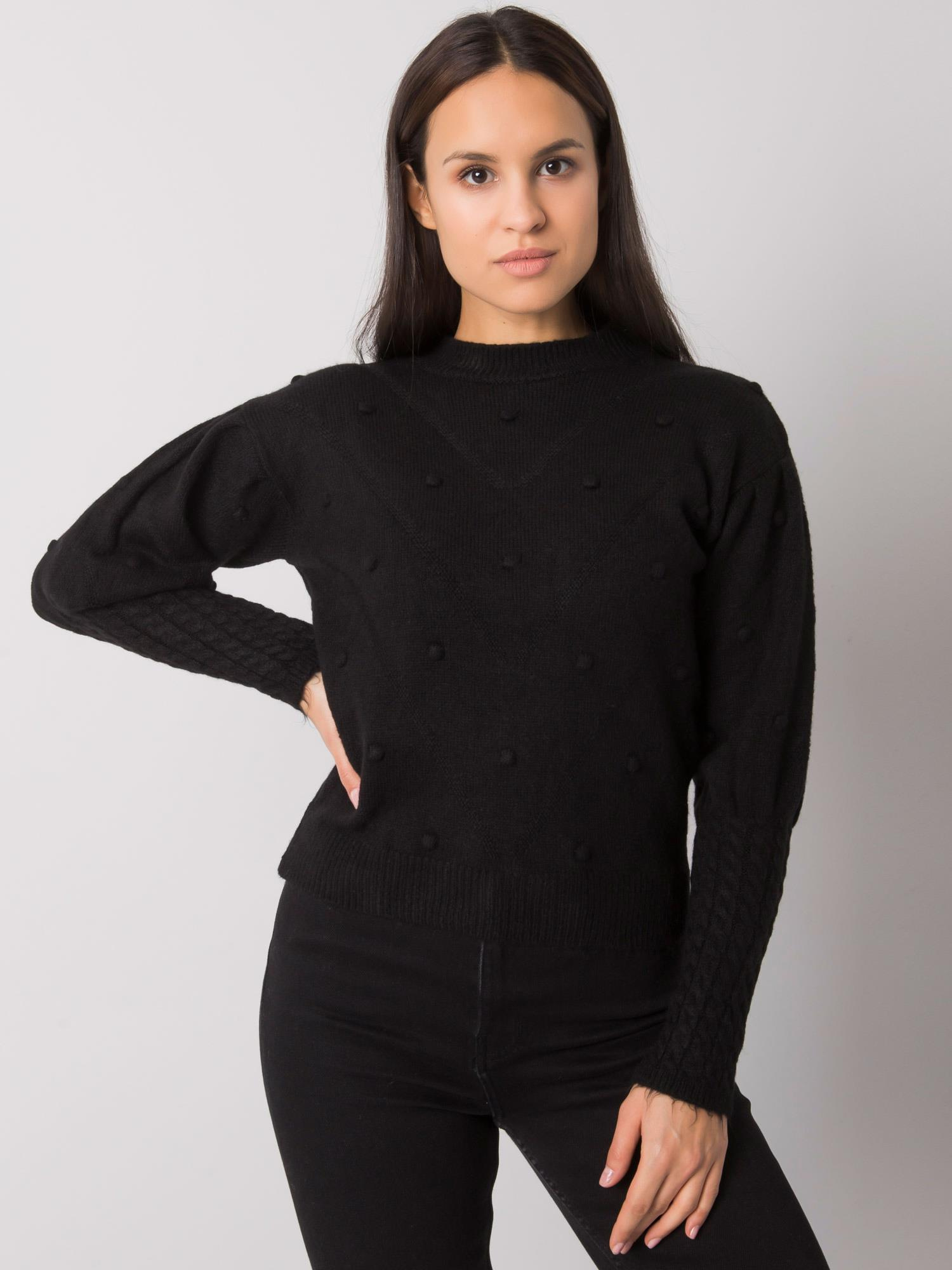 Czarny sweter z ozdobnymi rękawami Salamanca RUE PARIS