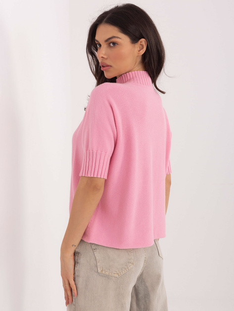 Różowy damski sweter z krótkim rękawem