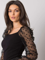 Czarna bluzka z ozdobnymi rękawami Charm RUE PARIS