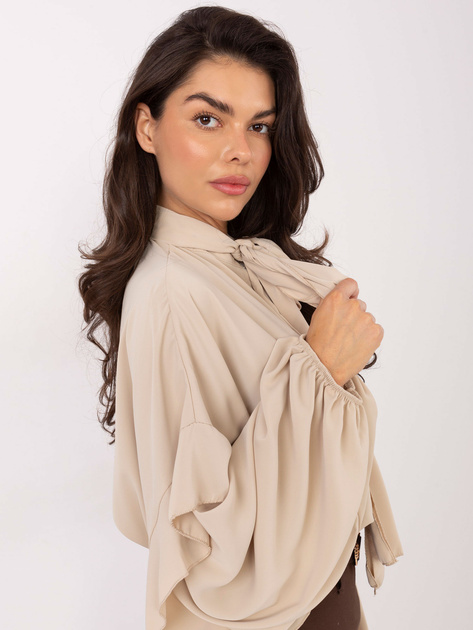Beżowa damska koszula z bufiastym rękawem