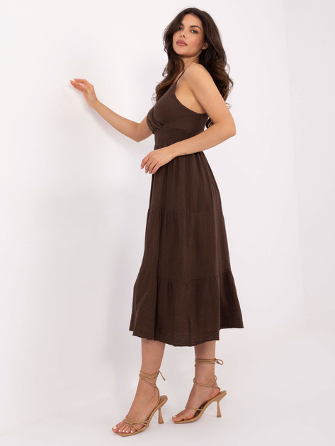 Ciemnobrązowa muślinowa sukienka z falbaną