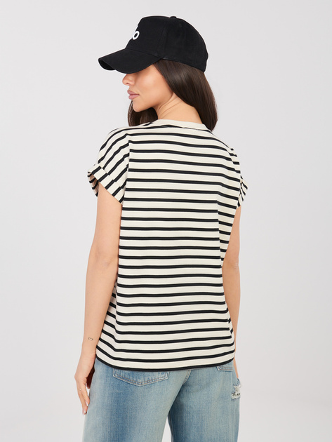 Jasnobeżowy damski t-shirt oversize w paski SUBLEVEL