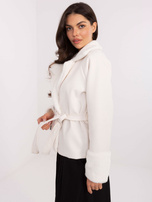 Ecru elegancki płaszcz z futerkiem RUE PARIS