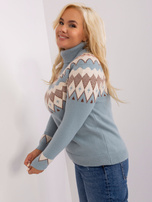 Hurt Miętowy damski sweter plus size z golfem