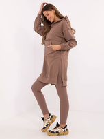 Hurt Brązowy damski komplet basic z długą bluzą