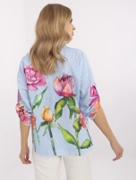 Hurt Niebiesko-biała rozpinana koszula z dodatkiem lnu