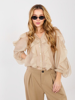 Beżowa elegancka koszula z bufiastym rękawem