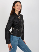Hurtownia Czarna damska kurtka z ekoskóry biker