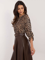 Hurt Beżowa bluzka koszulowa z printem OCH BELLA