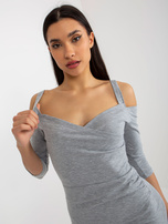 Hurt Szara kopertowa sukienka basic hiszpanka z rękawem 3/4