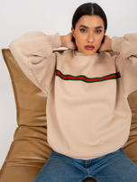 Hurtownia Beżowa dresowa bluza bez kaptura z paskiem 