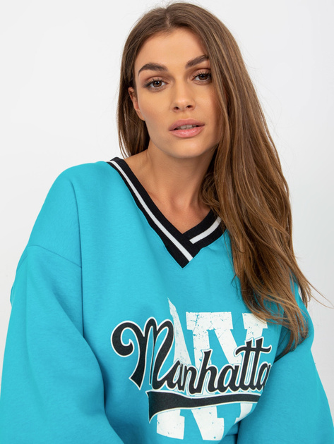 Hurt Niebieska dresowa bluza z nadrukiem bez kaptura