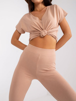 Camelowe damskie legginsy z bawełny basic Brigitte